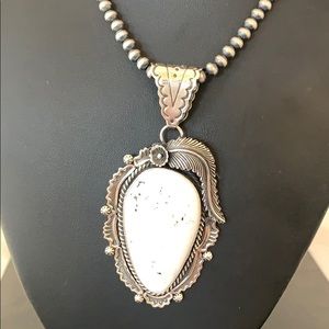 White Buffalo Turquoise Silver Necklace Pendant XL